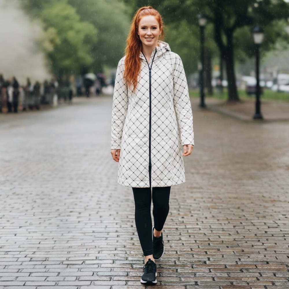 Lululemon RARE Apres Hood Coat Trench Check Jacket Light Water Resistant Zip 6
